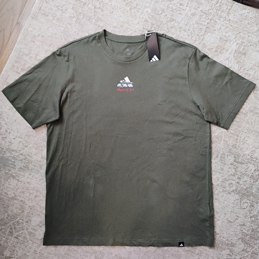 NWT XL Adidas Men's Gallery Tee Memories Of Sport Olive Green Athleisure T-shirt